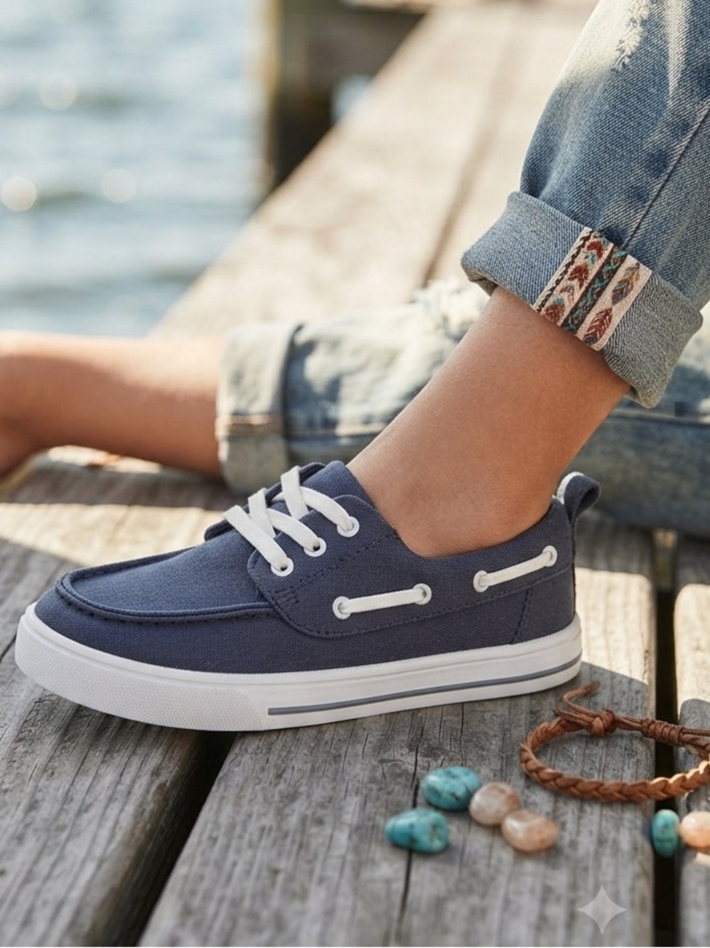 Wonder Nation Boy Navy Blue Casual Boat Shoe Size 2 Memory Foam Deck Sneaker NWT